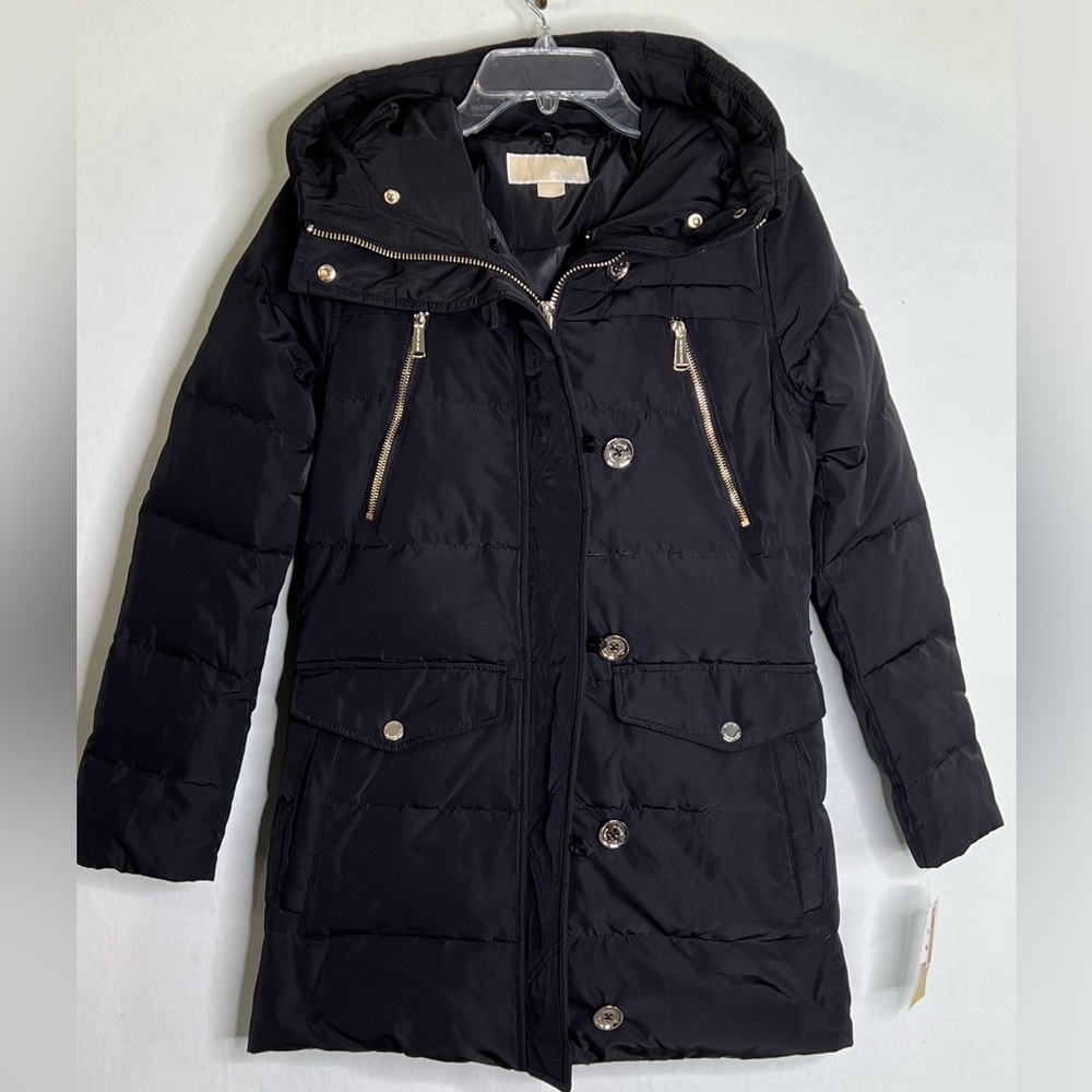 MICHAEL KORS BLACK HOODED DOWN FILLED PUFFER COAT with FLAW Sz. XS  NWT